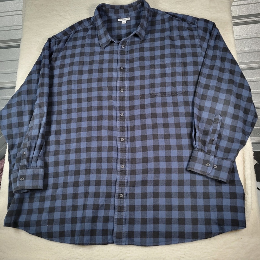 Amazon‎ Essentials Flannel Shirt Mens 6XLT Blue Black Buffalo Plaid Cotton Tall